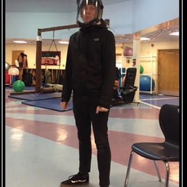 Daniels Schiels sporting a protective mask